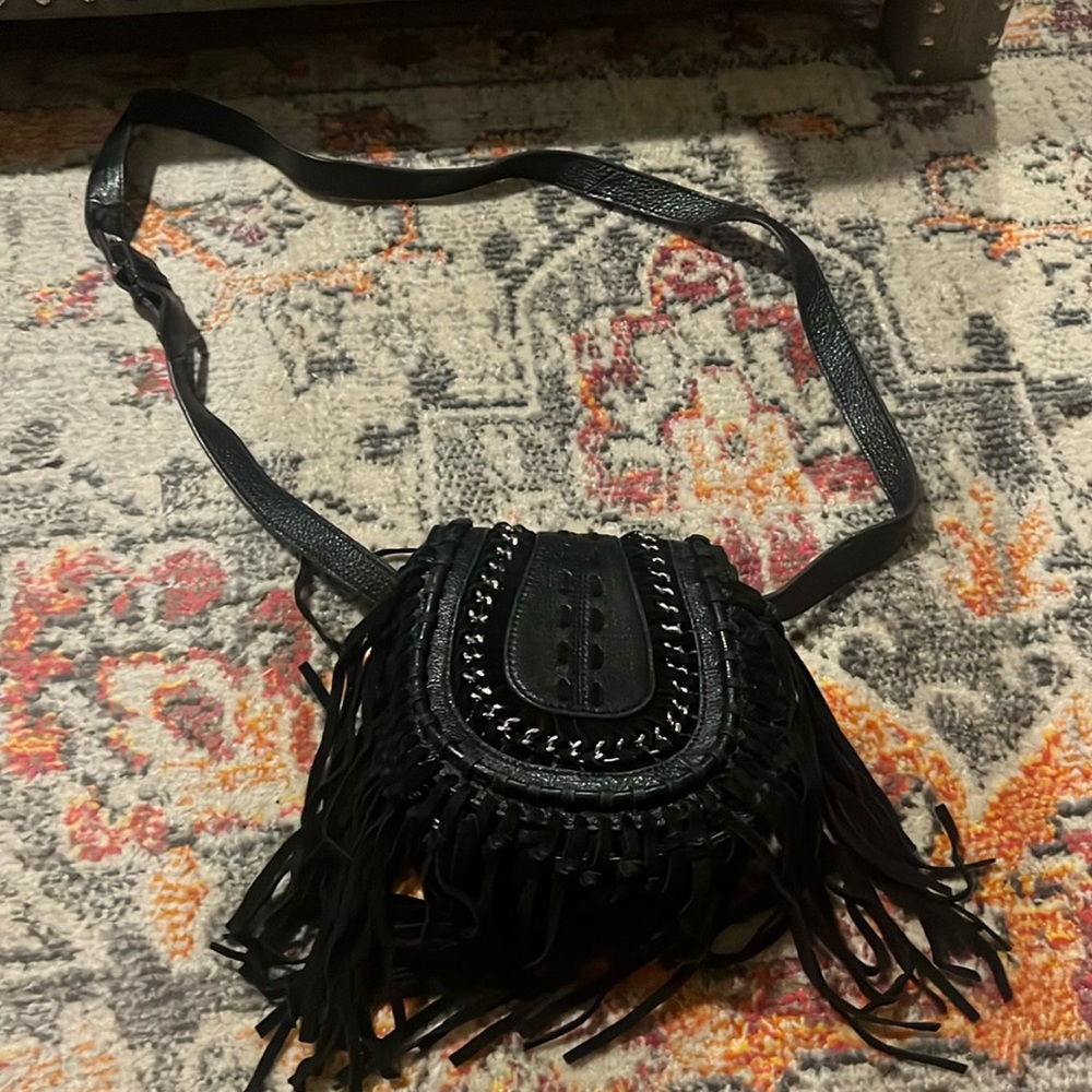 Aimee Kestenberg black fringe cross-body bag with adjustable strap